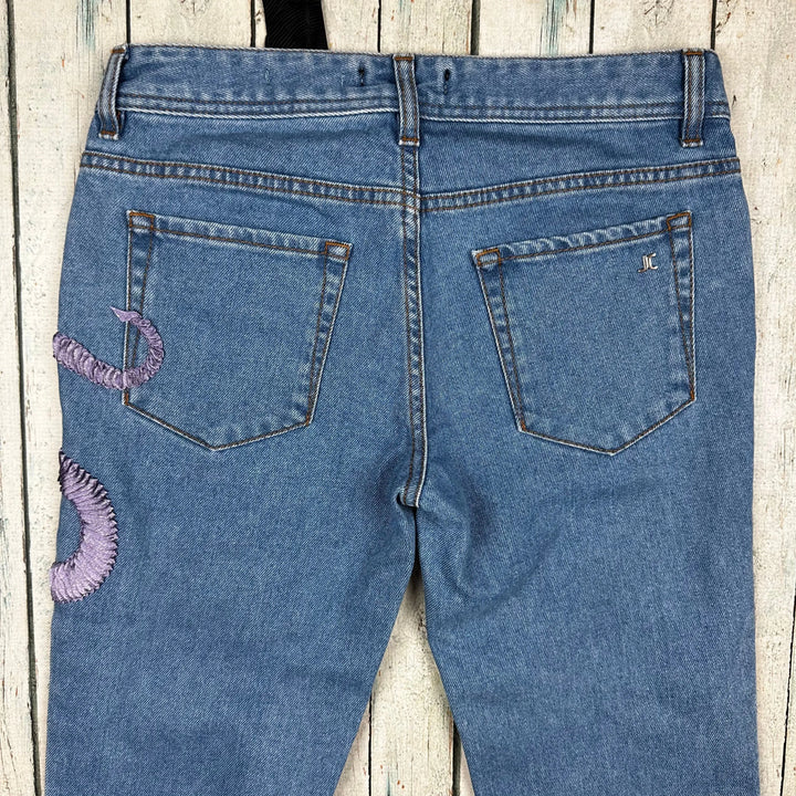 NWT-Just Cavalli Italian Ladies Purple Snake Jeans - Size 27 - Jean Pool