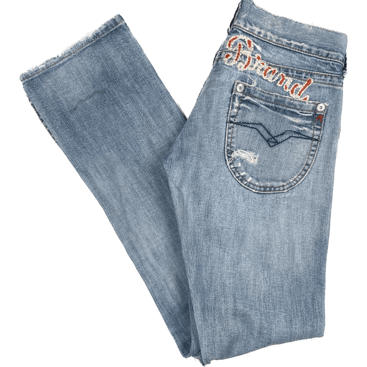 Replay Ladies Distressed Denim Logo Seat Boyfriend Jeans- Size 27 - Jean Pool