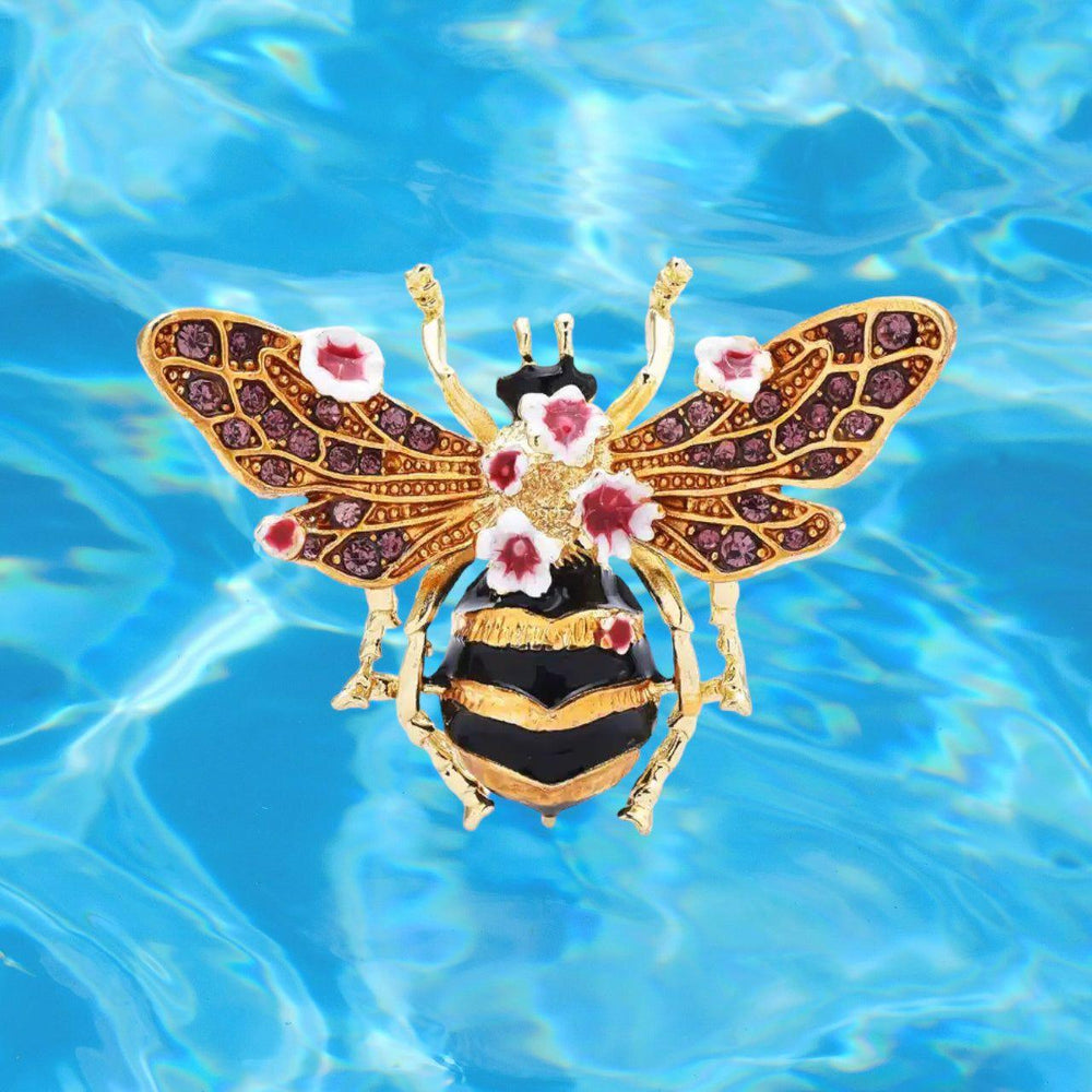 Crystal Honey Bee Floral Brooch - Jean Pool