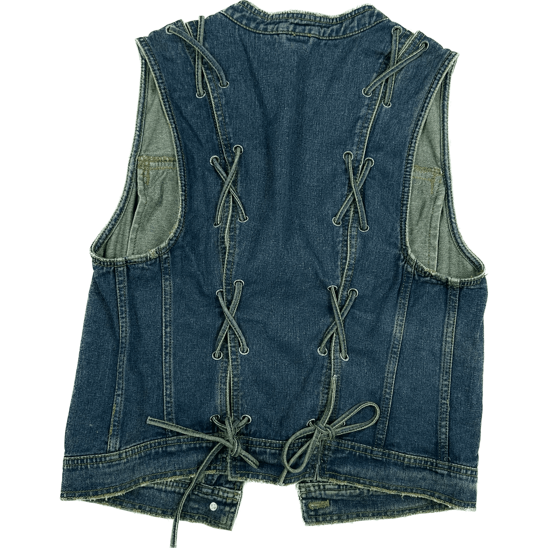 Free People Lace Up Denim Sleeveless Vest Jacket - Size M - Jean Pool