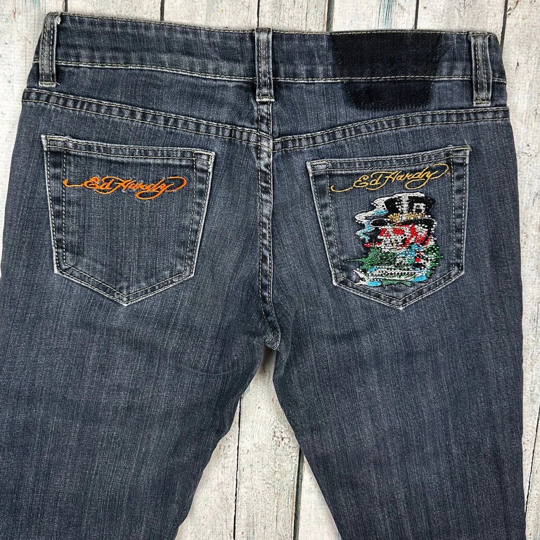 Ed Hardy Crystal Tattoo Print Ladies Denim Jeans - Size 29 - Jean Pool