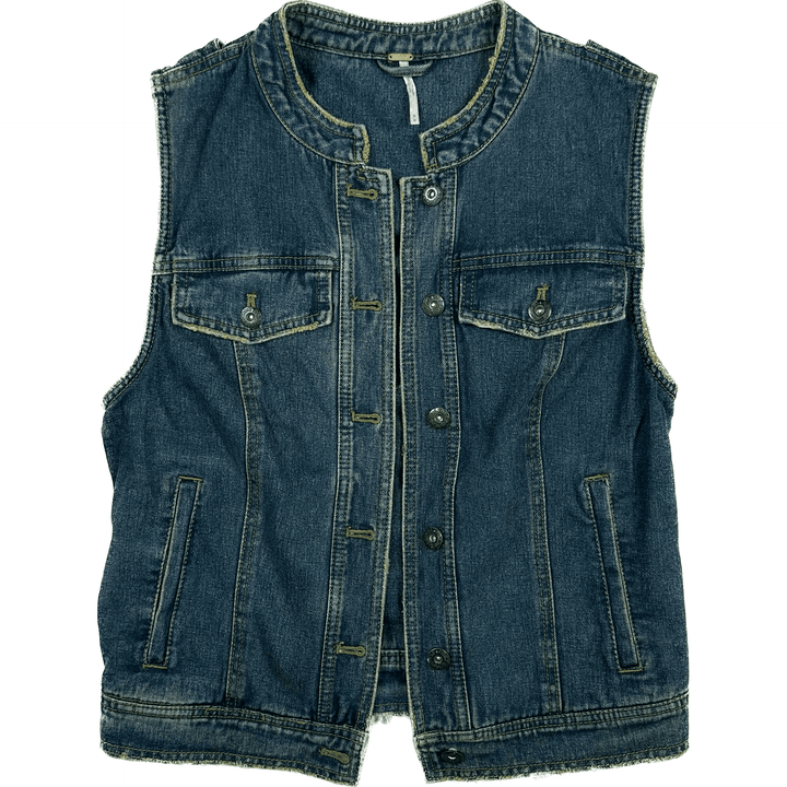 Free People Lace Up Denim Sleeveless Vest Jacket - Size M - Jean Pool