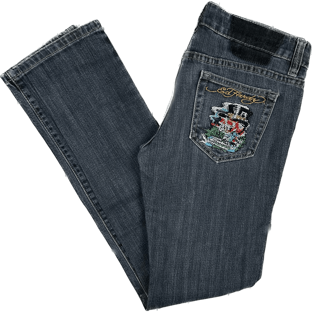 Ed Hardy Crystal Tattoo Print Ladies Denim Jeans - Size 29 - Jean Pool