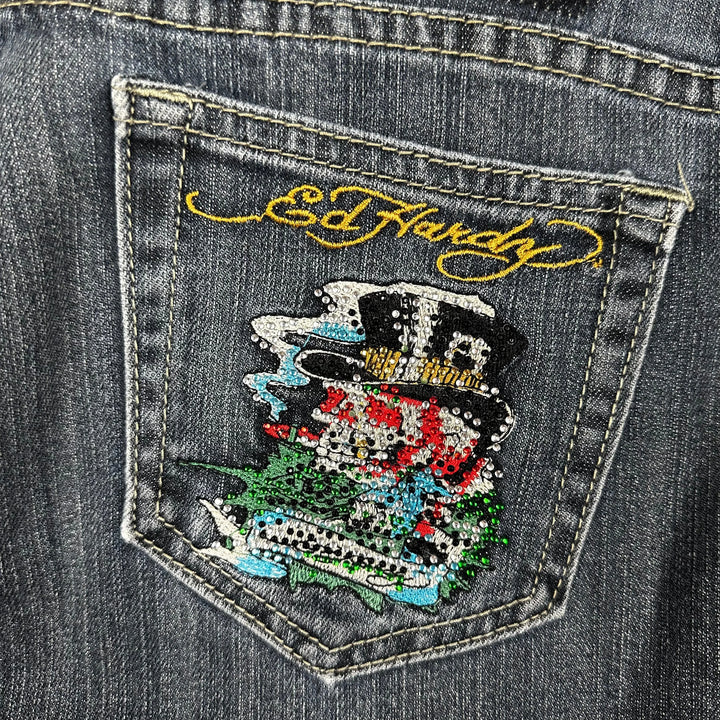 Ed Hardy Crystal Tattoo Print Ladies Denim Jeans - Size 29 - Jean Pool