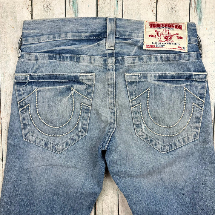 True Religion Light Wash Chunky Stitch 'Bobby' Jeans- Size 28 - Jean Pool