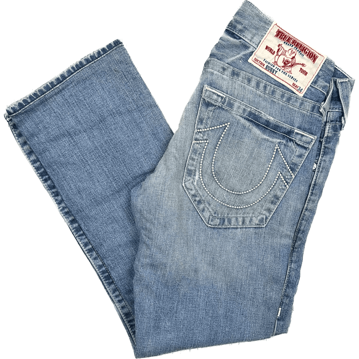 True Religion Light Wash Chunky Stitch 'Bobby' Jeans- Size 28 - Jean Pool