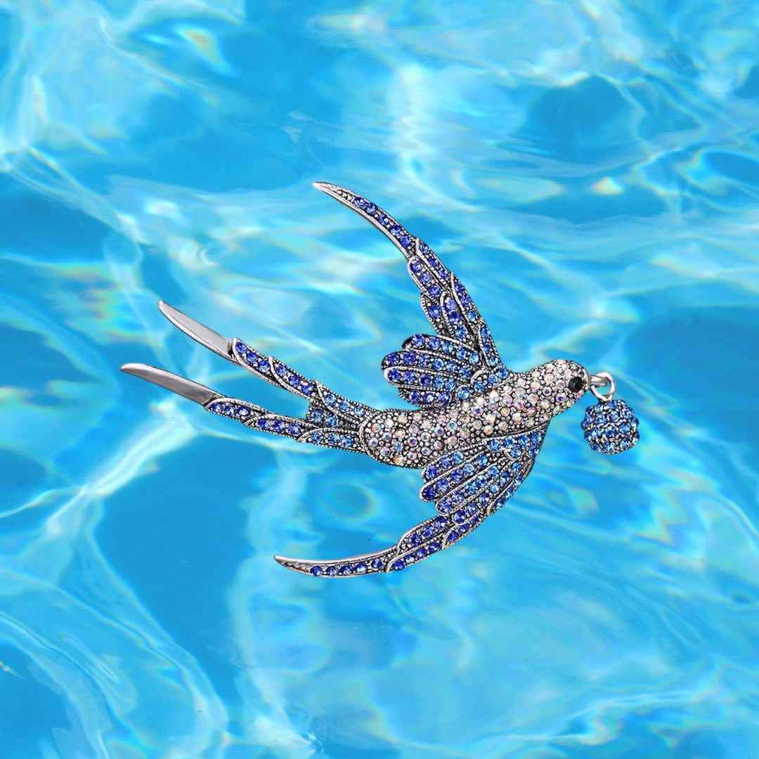 Crystal Studded Swallow Bird Brooch - Jean Pool