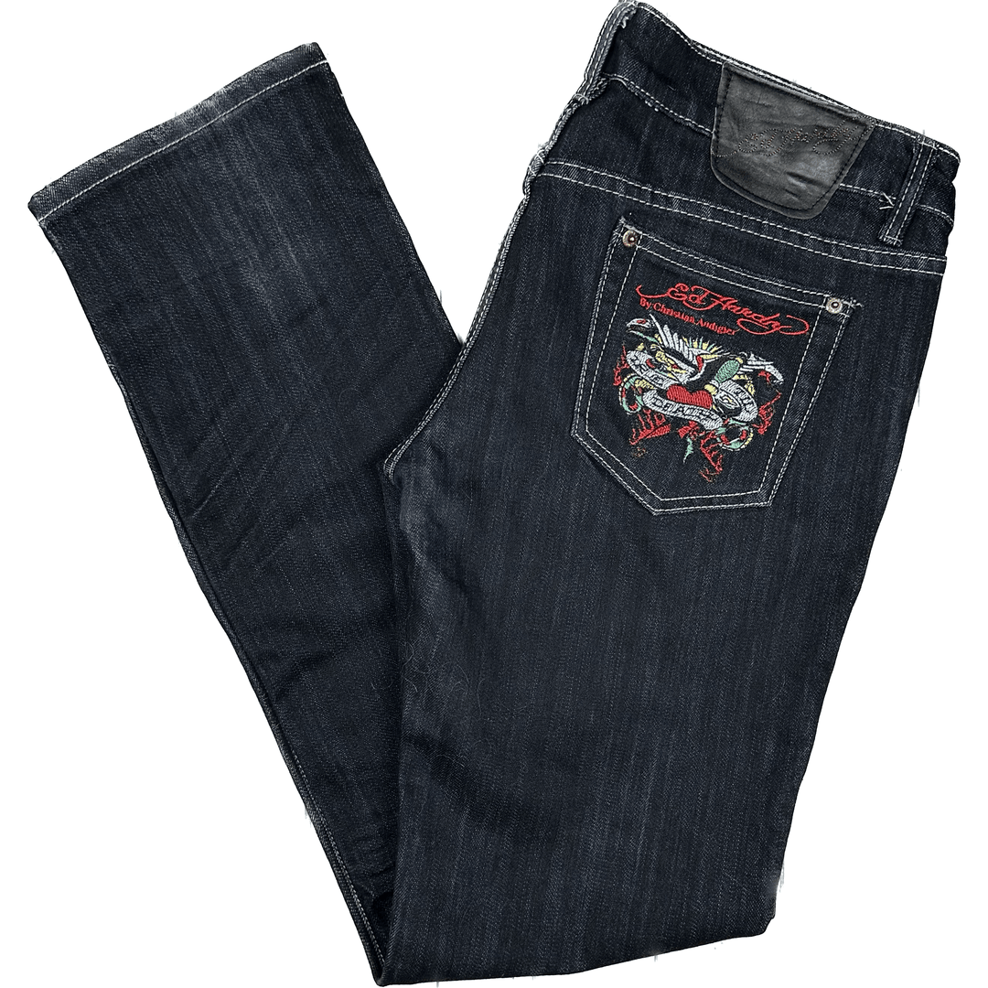 Ed Hardy 'Till Death' Tattoo Denim Jeans - Size 34 - Jean Pool