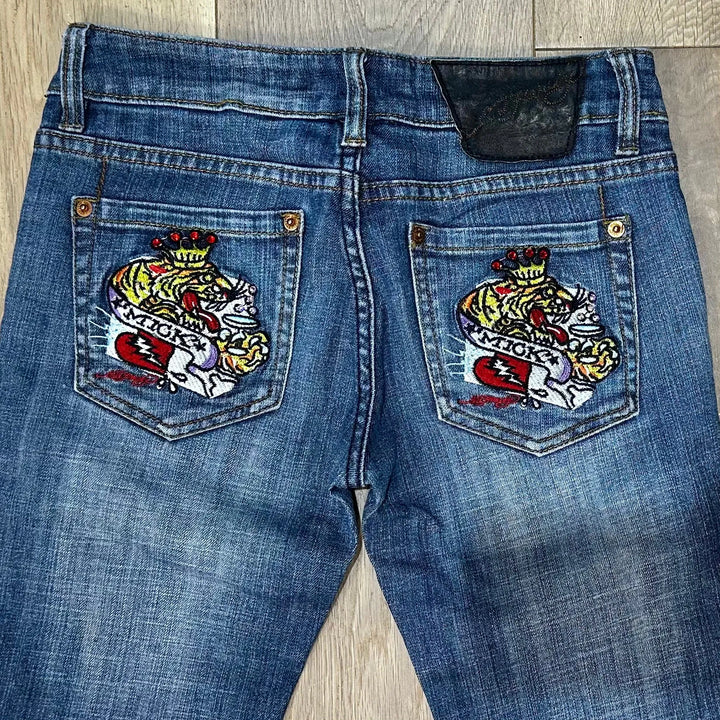 Ed Hardy ‘Mick’ Crystal Tattoo Print Ladies Jeans - Size 28 - Jean Pool