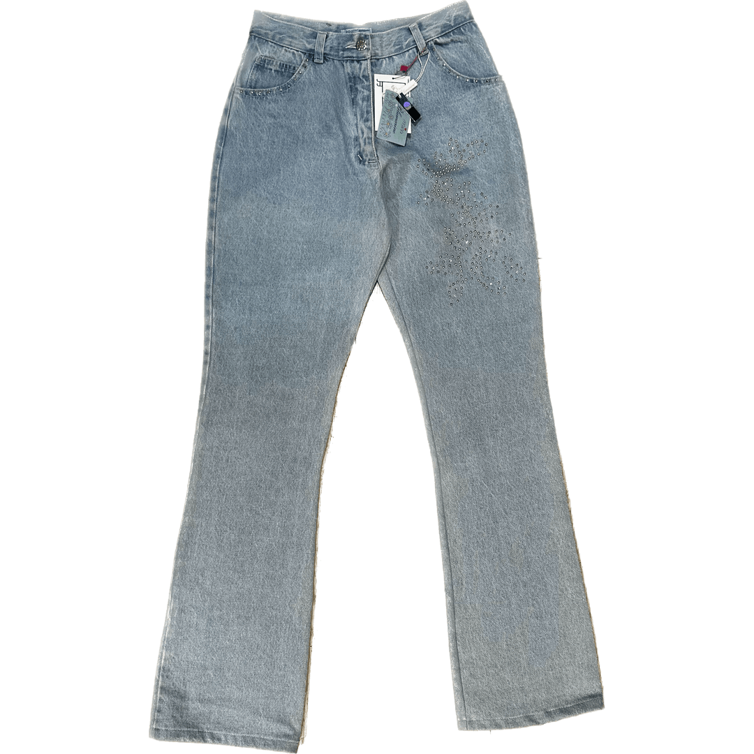 NWT -Miss Blumarine Crystal Jewelled Bootcut Italian Jeans - Suit Size 7/8 - Jean Pool