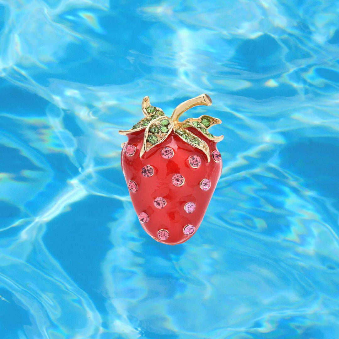 Crystal Studded Strawberry Brooch - Jean Pool