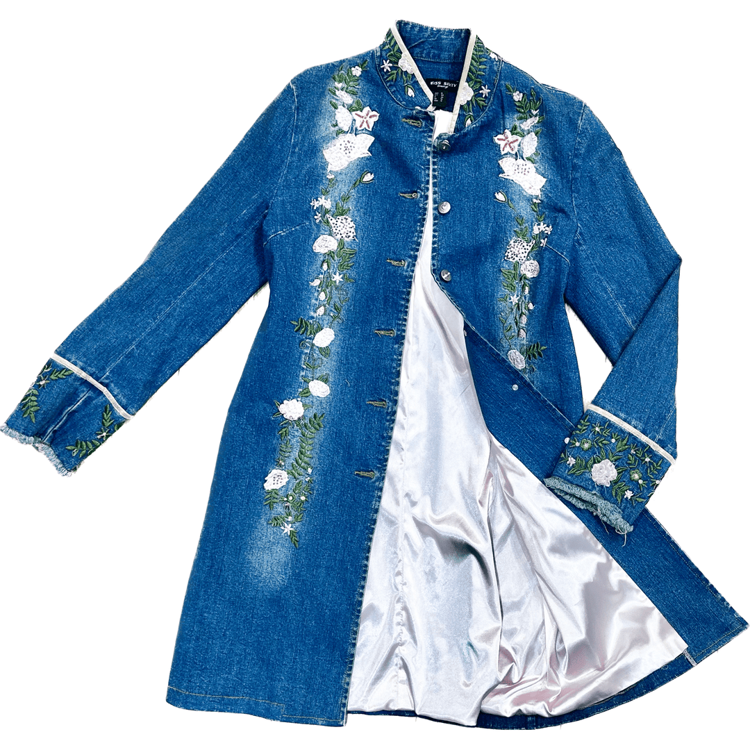 Miss Sixty Ladies Long Embroidered Denim Jacket - Size 12 - Jean Pool