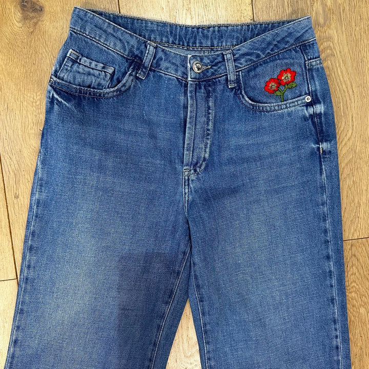 Reworked ‘Mickey comes to Perth’ Flare Jeans - Size 8/9 - Jean Pool