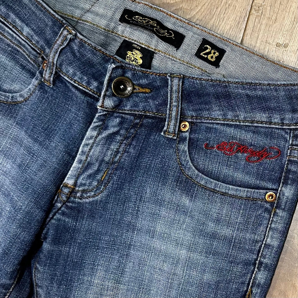 Ed Hardy ‘Mick’ Crystal Tattoo Print Ladies Jeans - Size 28 - Jean Pool