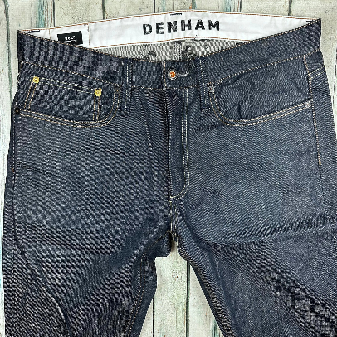 Denham 'Bolt' Skinny Fit Mens Indigo Selvedge Jeans - Size 34 - Jean Pool