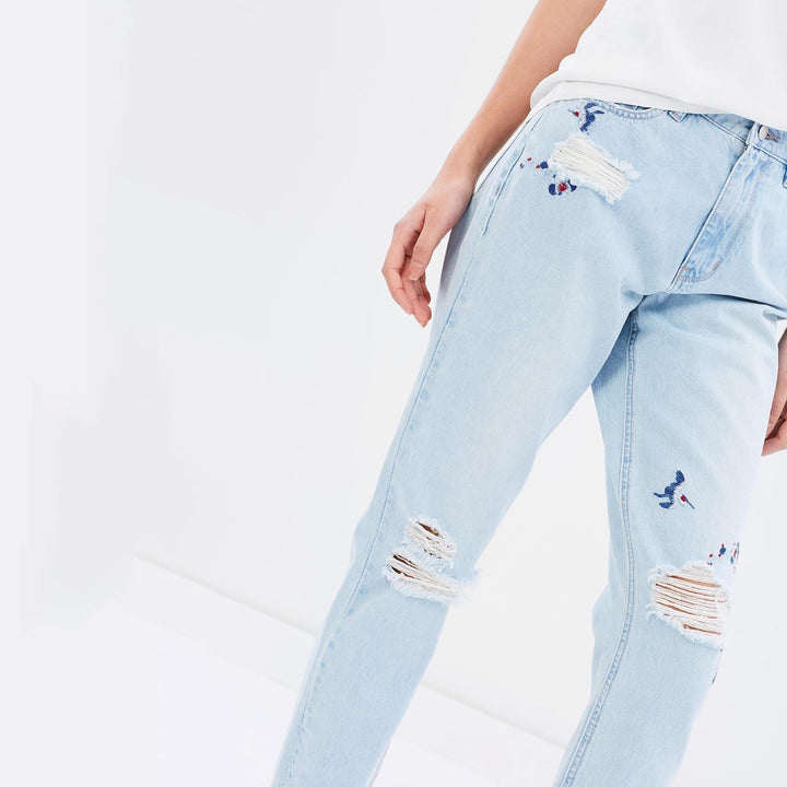 Lee Riders Light Ripped Embroidered 'Girlfriend Jean' - Size 14