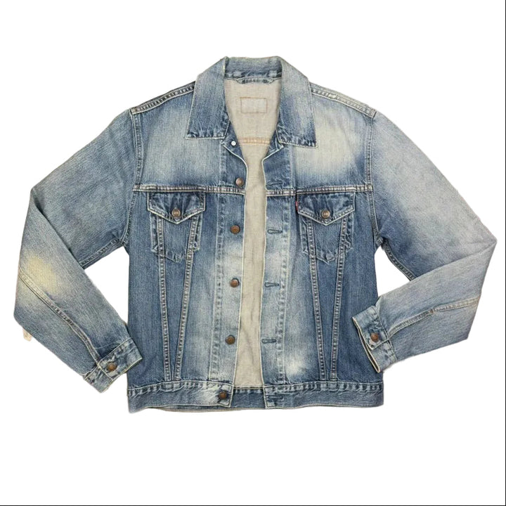 Levis Trucker Light Stonewash Jacket Aged Logo Print- Size L