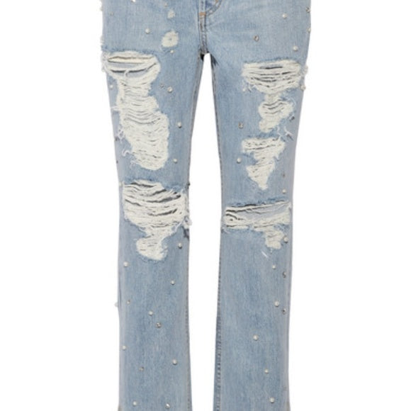 NWT - Jonathan Simkhai - Stunning Crystal & Pearl Trim Jeans  -Size 27