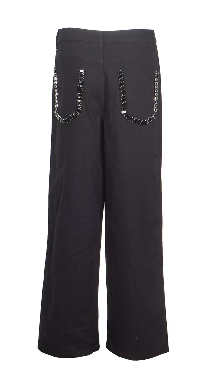 NWT - Sandro Paris 'Andy' Wide Leg Jewelled Jeans - Size 38
