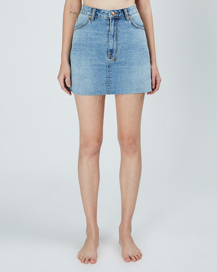 Ksubi 'Hi Line Mini' Blue Distressed Denim Skirt - Size 23 - Jean Pool
