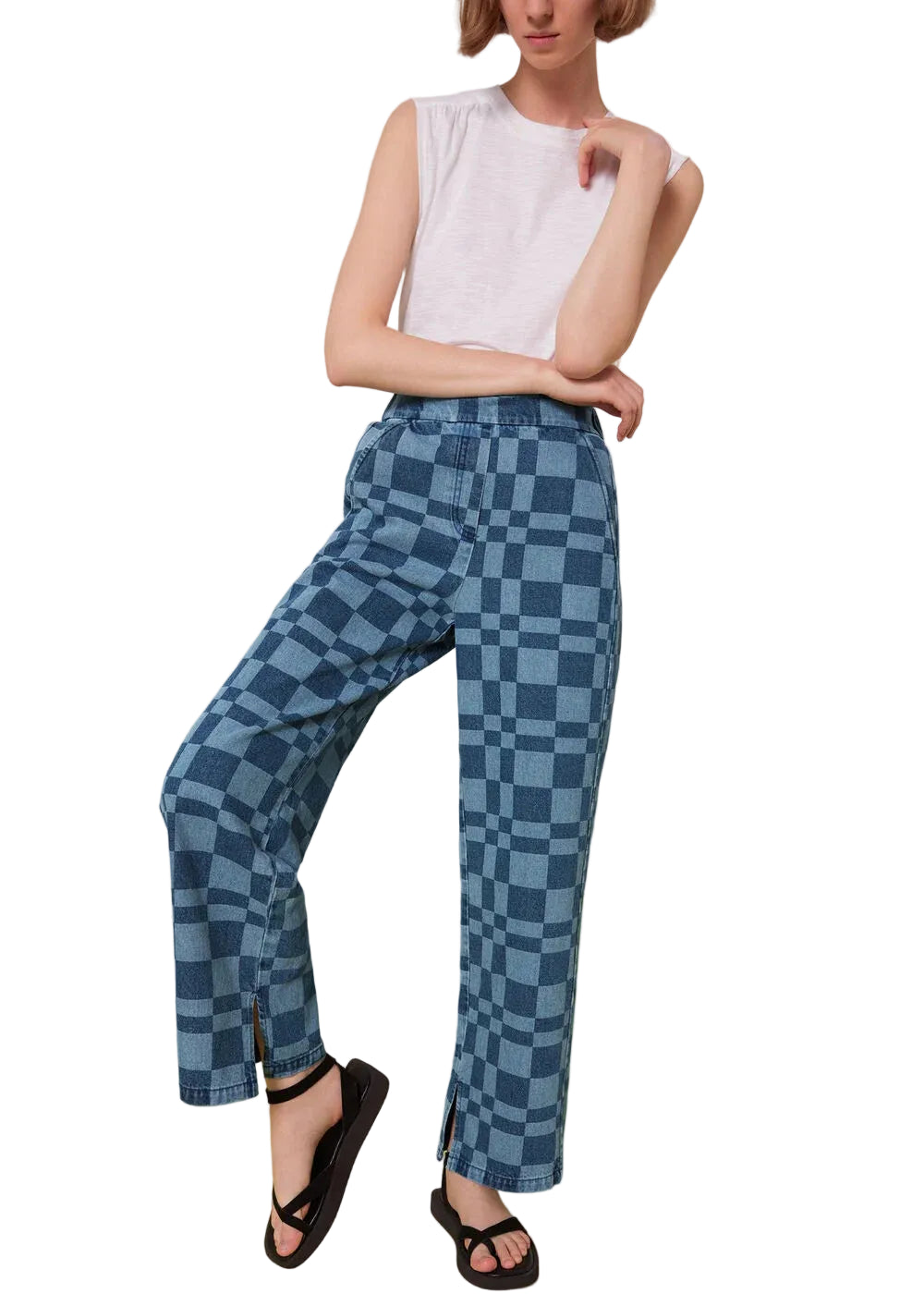 NWT - Whistles Relaxed Checkerboard 'Billie Bleach' Jeans - Size 10