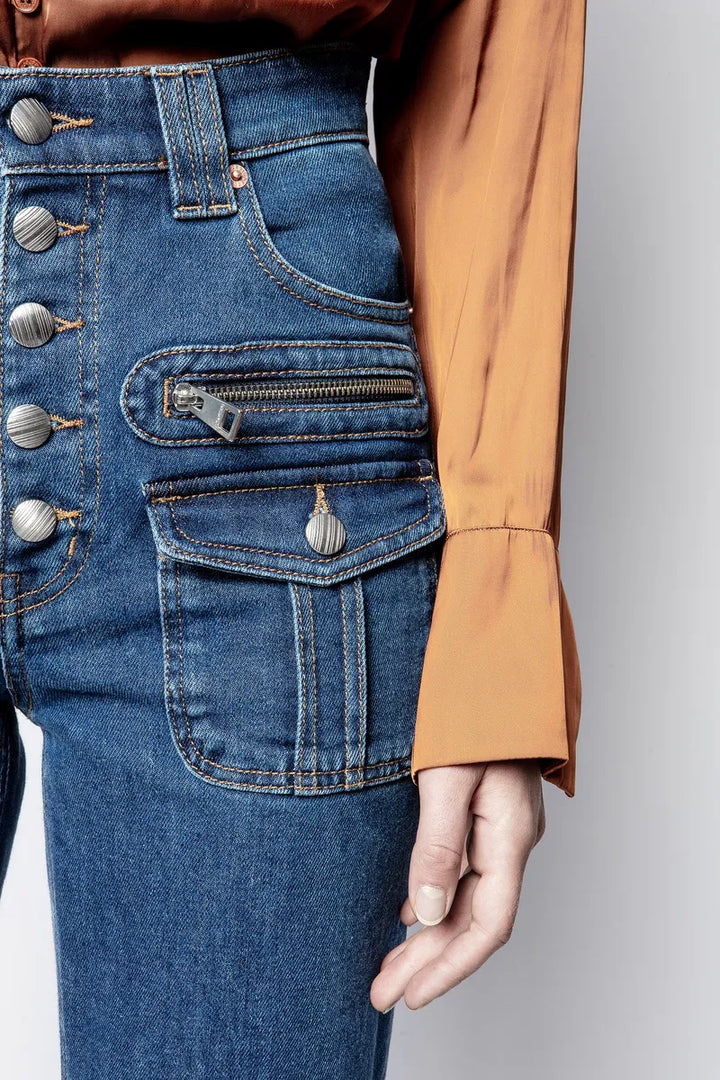 Zadig & Voltaire Paris High Slim Exposed Button 'Eyes' Jeans- Size 24