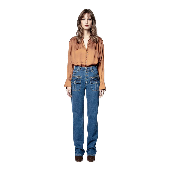Zadig & Voltaire Paris High Slim Exposed Button 'Eyes' Jeans- Size 24