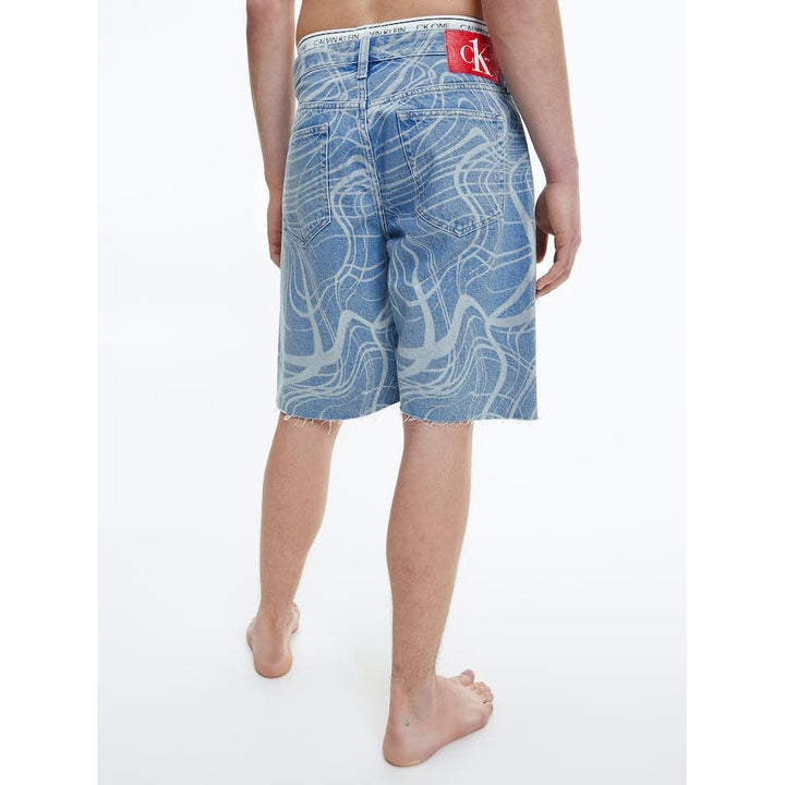 NWT- Calvin Klein Mens Wide Leg Printed Denim Shorts -Size 34 - Jean Pool