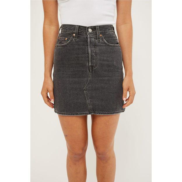 NWT - Levis High Rise Black Distressed Deconstructed Denim Skirt - Size 28 - Jean Pool