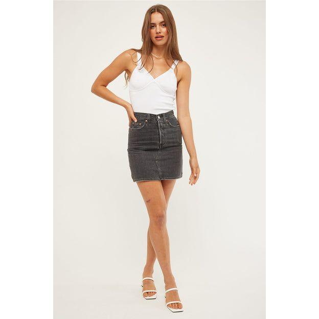 NWT - Levis High Rise Black Distressed Deconstructed Denim Skirt - Size 28 - Jean Pool