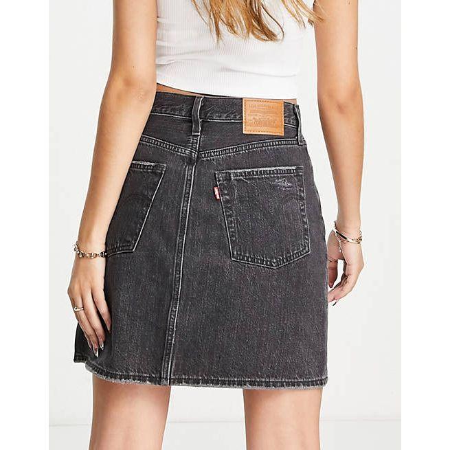 NWT - Levis High Rise Black Distressed Deconstructed Denim Skirt - Size 28 - Jean Pool