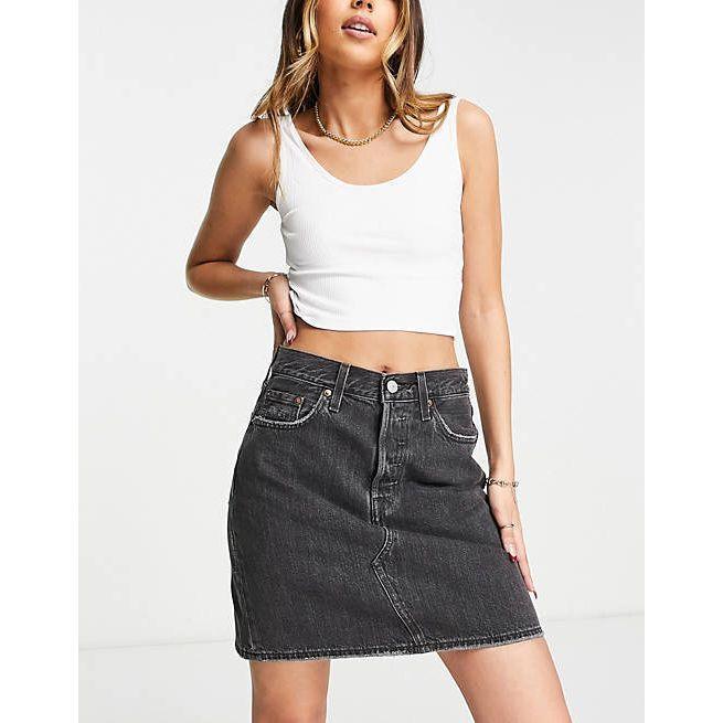 NWT Levis High Rise Black Distressed Deconstructed Denim Skirt Siz Jean Pool