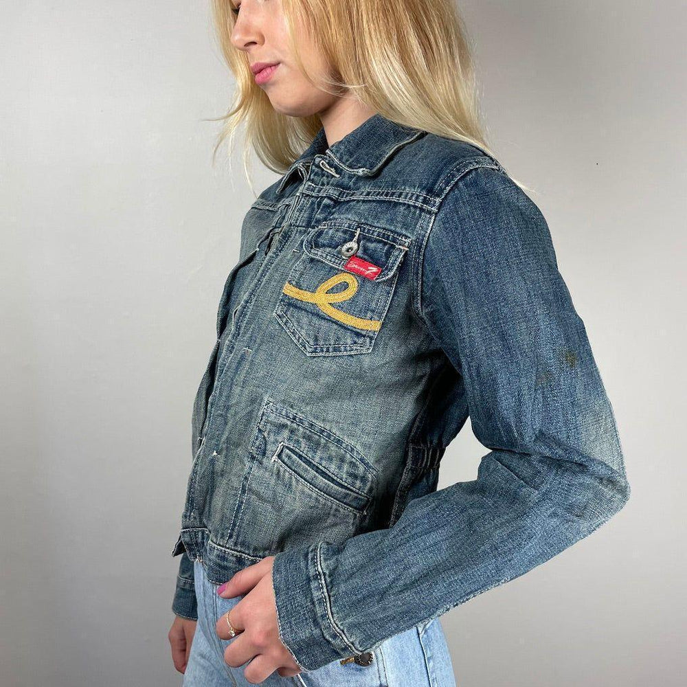 Seven7 Classic Blue Y2K Ladies Denim Jacket - Size L - Jean Pool