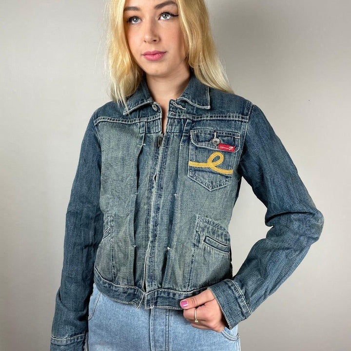 Seven7 Classic Blue Y2K Ladies Denim Jacket - Size L - Jean Pool