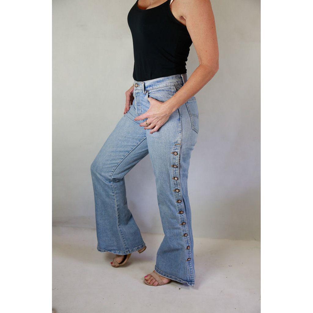 Australian Kerry McGee Vintage 1980's Button Leg Flared Jeans- Size 12-Jean Pool