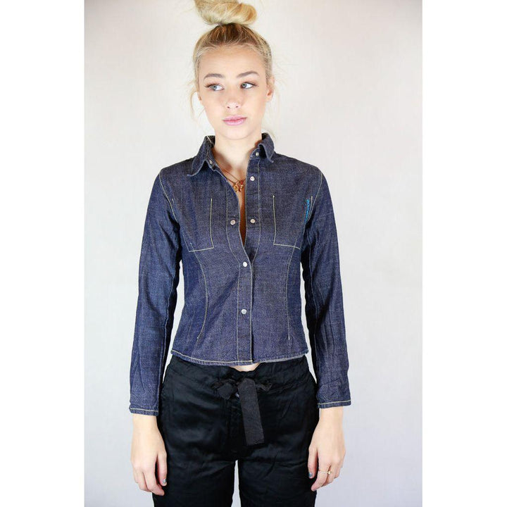 DKNY Denim Press Stud Front Shirt - Size 10-Jean Pool