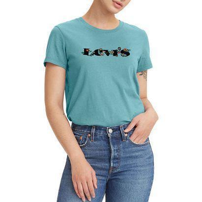 NWT- Levis Blue Crew Neck Floral Logo T Shirt - Size L - Jean Pool