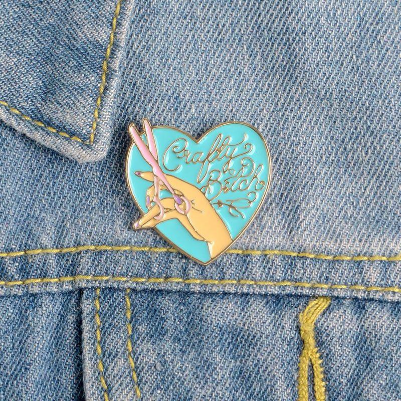 'Crafty Bitch ' Heart Shaped - Enamel Pin - Jean Pool