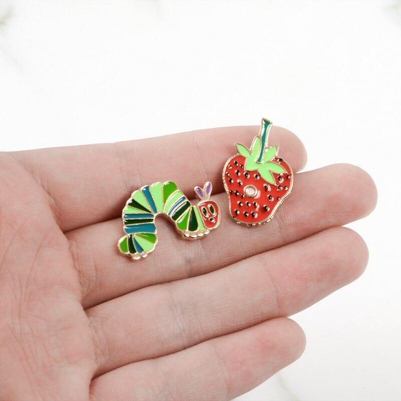 Strawberry and Caterpillar- Enamel Pin Set - Jean Pool