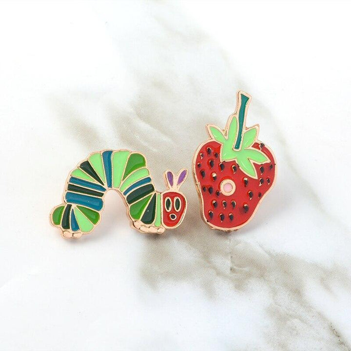 Strawberry and Caterpillar- Enamel Pin Set - Jean Pool