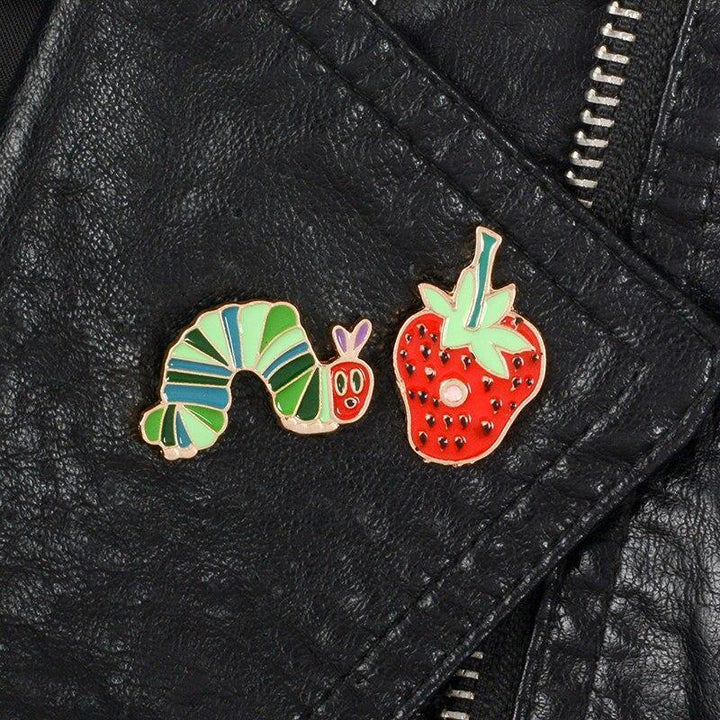 Strawberry and Caterpillar- Enamel Pin Set - Jean Pool