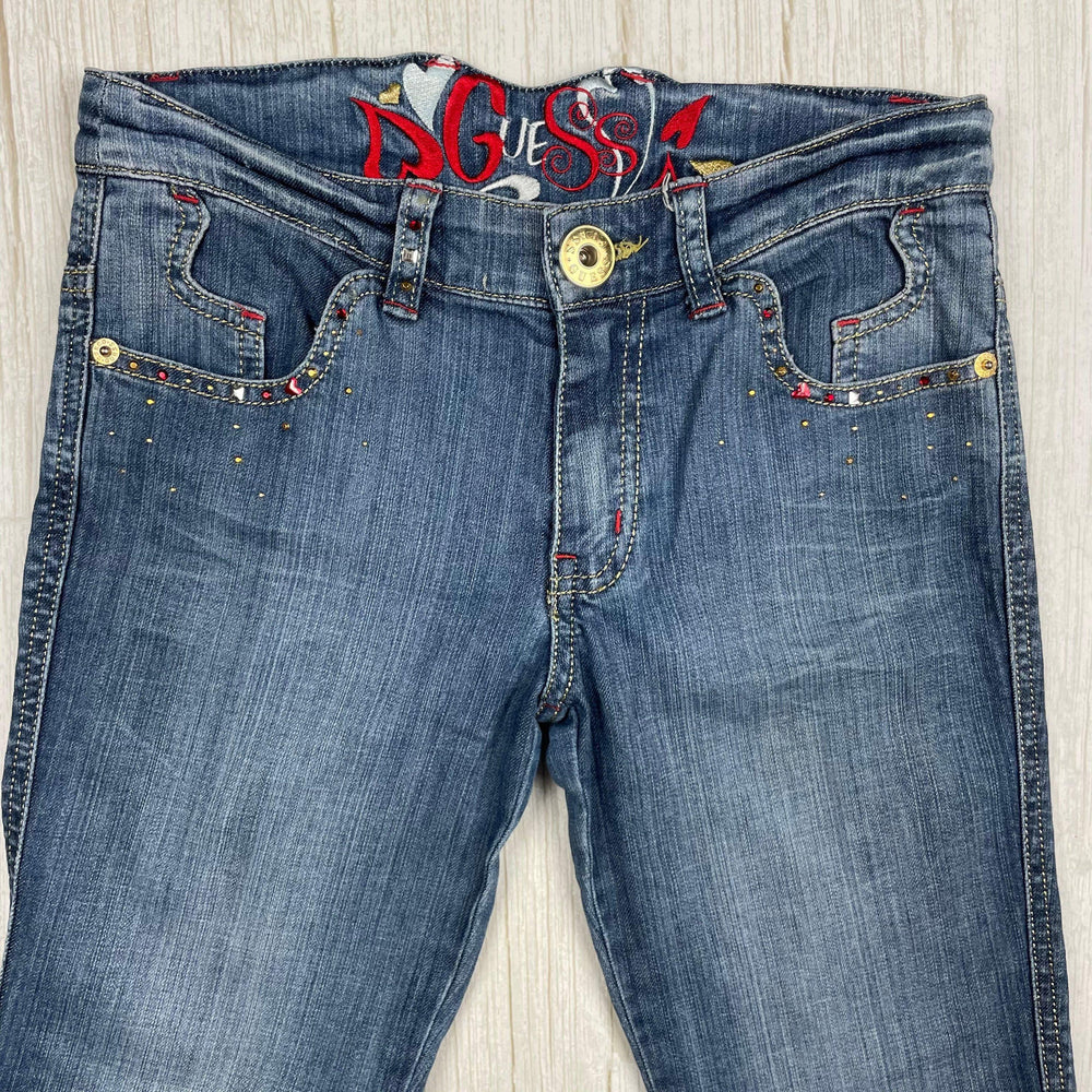 Guess Girls Crystal Logo Pocket Ankle Zip Jeans - Size 10 - Jean Pool