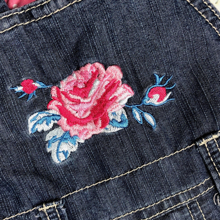 Pumpkin Patch Embroidered Rose Bib & Brace Denim Overalls - Size 0/3M - Jean Pool