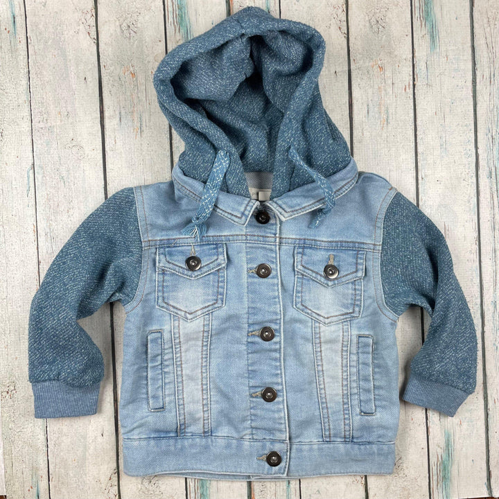 Pumpkin Patch Boys Hooded Denim Jacket - Size 2 - Jean Pool