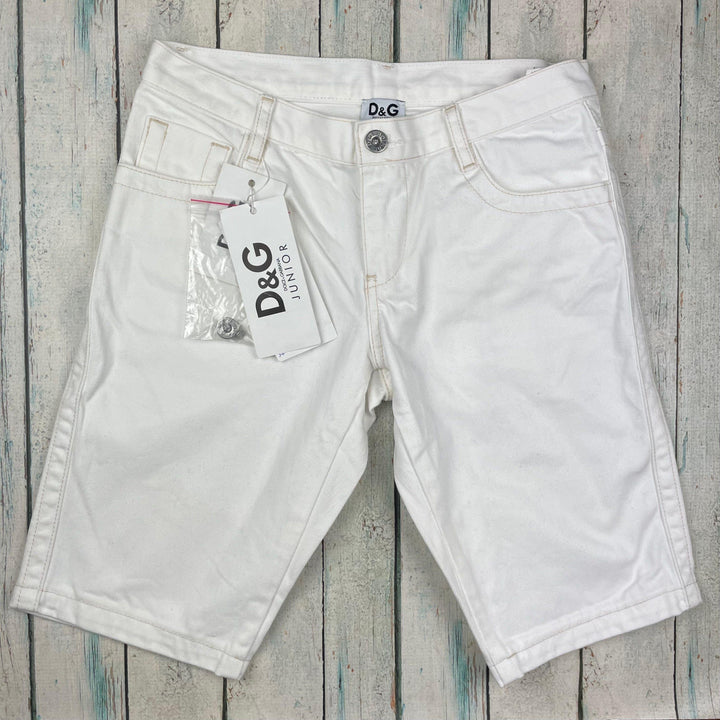 NWT - D&G Junior White Denim Jean Shorts RRP$287.00 - Size 10Y - Jean Pool