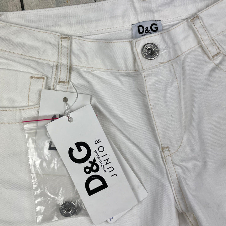 NWT - D&G Junior White Denim Jean Shorts RRP$287.00 - Size 10Y - Jean Pool