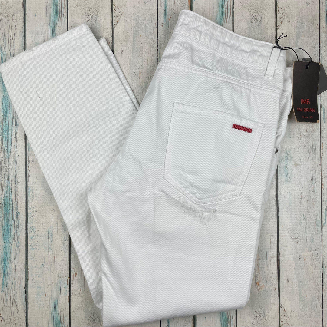 NWT- IMB I'm Brian Italian White Mens Distressed Slim Fit Denim Jeans -Size 34 - Jean Pool