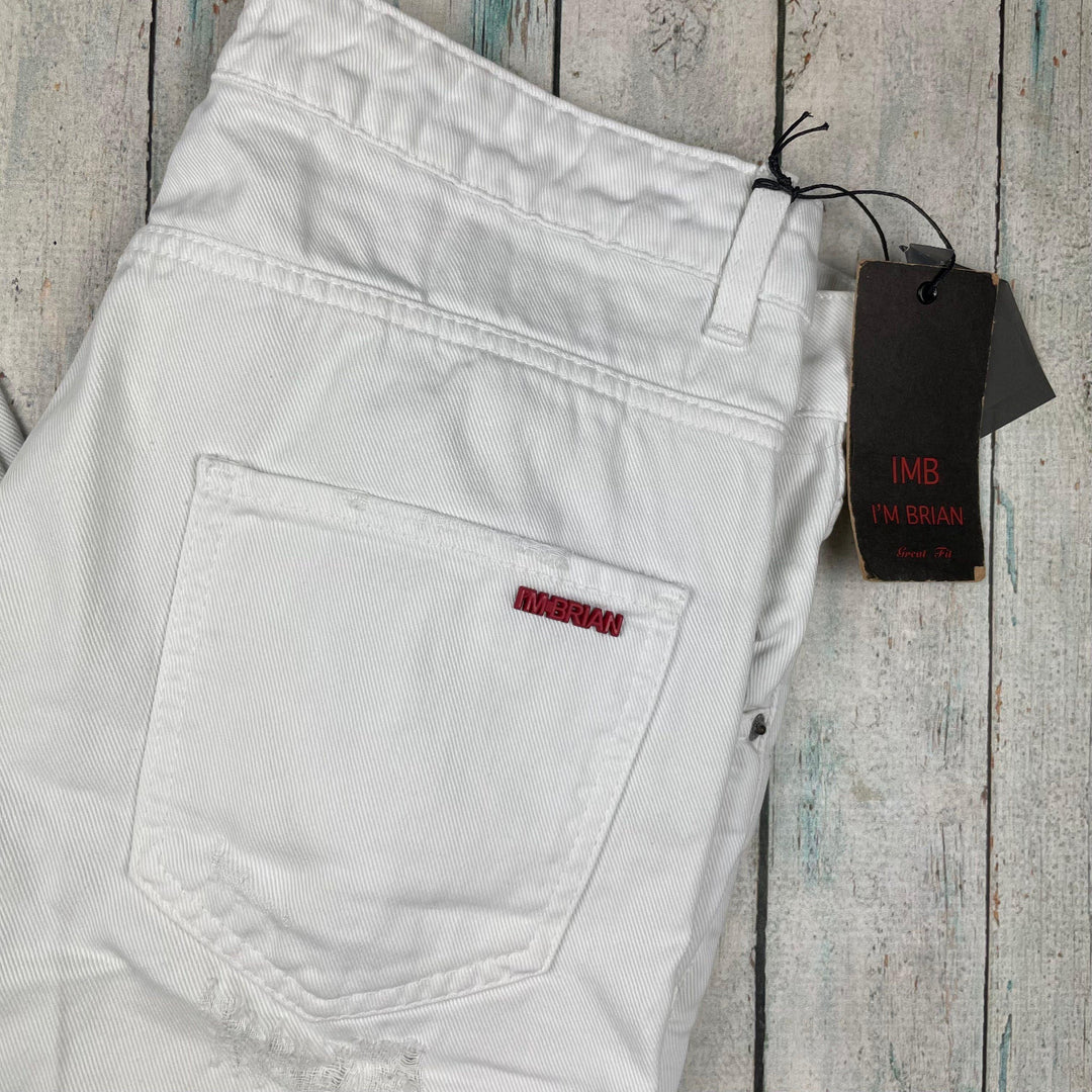 NWT- IMB I'm Brian Italian White Mens Distressed Slim Fit Denim Jeans -Size 34 - Jean Pool