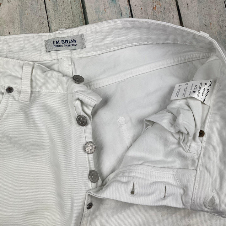 NWT- IMB I'm Brian Italian White Mens Distressed Slim Fit Denim Jeans -Size 34 - Jean Pool