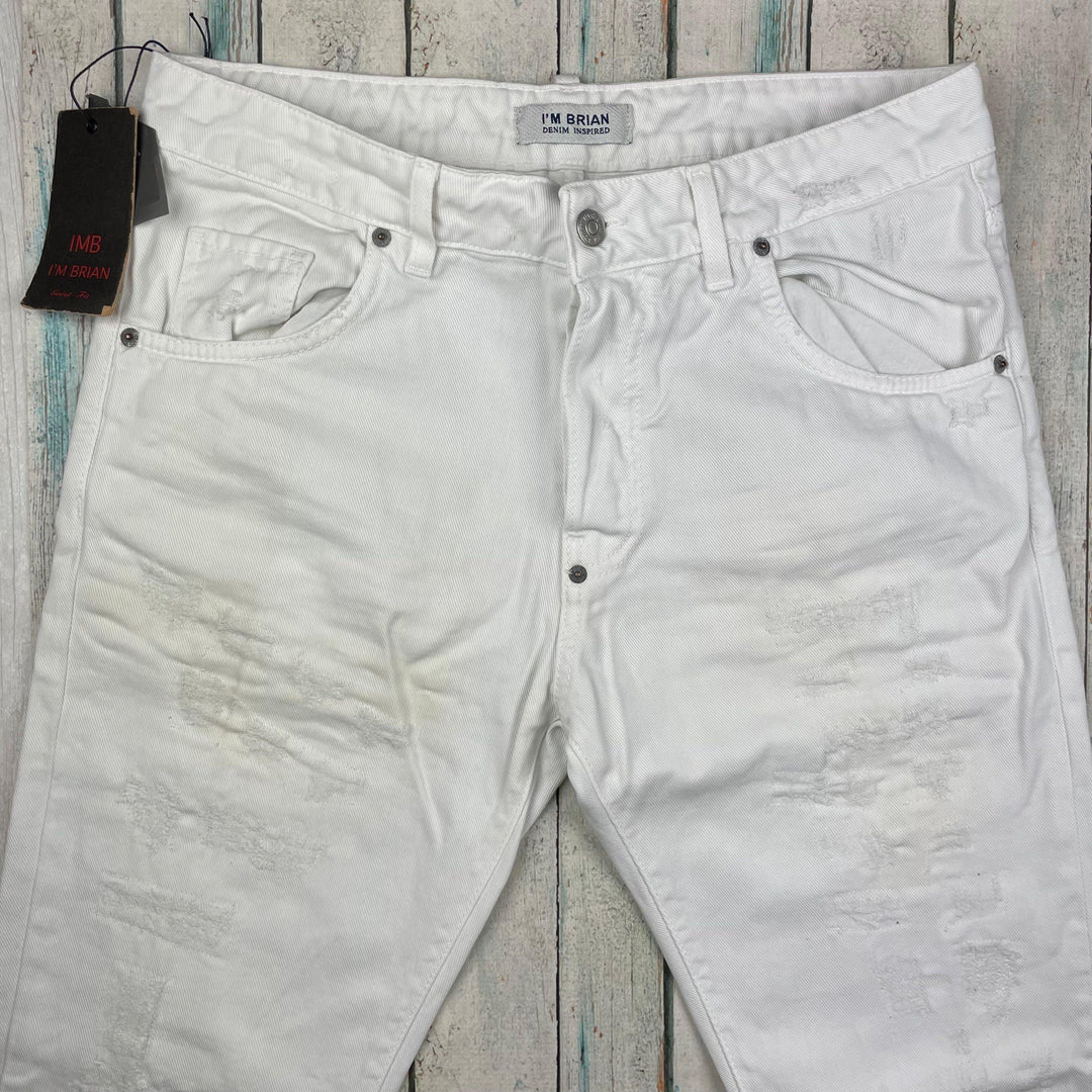 NWT- IMB I'm Brian Italian White Mens Distressed Slim Fit Denim Jeans -Size 34 - Jean Pool